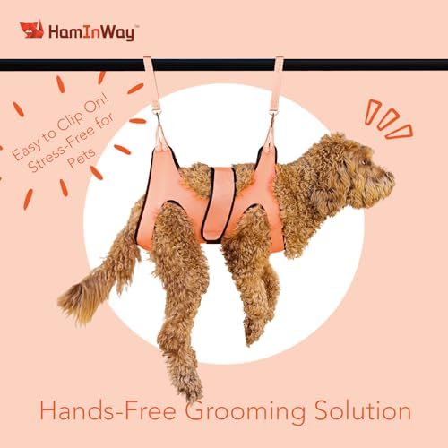 HamInWay PawsUp Pet Grooming Hammock Kit for Large Dogs, 4-in-1 Professional Grooming Sling for Nail Trimming, Includes Heavy Duty Clipper, Nail File, and Steel Comb – Orange
