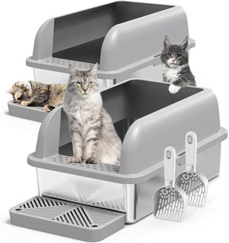 Suzzipaws 2 Pack XL Enclosed Stainless Steel Cat Litter Box for Multi-Cats