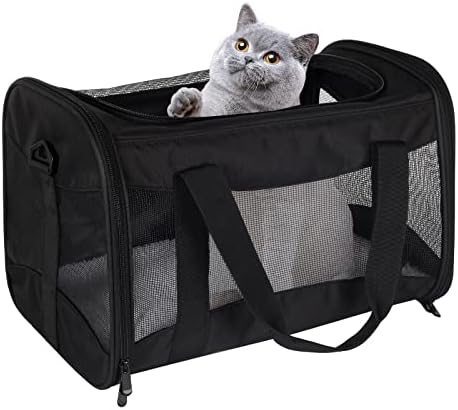 Cat Carrying Case - Pet Carrier Airline Approved, Protable and Breathable Pet Travel Carrier Removable Fleece Pad, Collapsible Cat Carrier Dog Carrier for Medium Cats Small Cats Dogs (X-Large, Black)