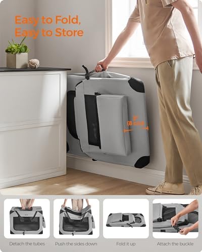 Feandrea Collapsible Soft Dog Crate, Portable Travel Carrier, 36 Inches