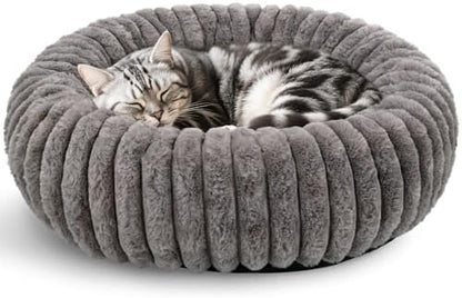 Round Cat Bed Washable, Ultra Soft Plush Bolster, 20 Inch, Grey