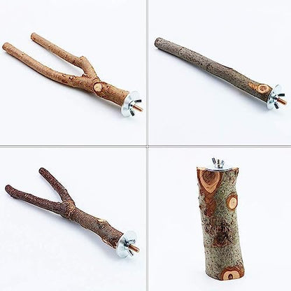 4 Pack Natural Wood Bird Perch Set for Parakeet Cage
