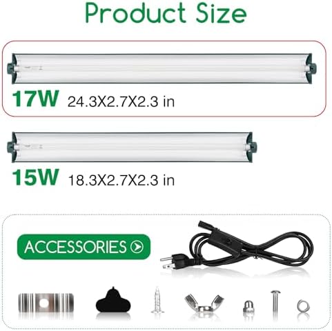 T8 Reptile Light Fixture Combo Kit 17W Green Light 10.0 UVB Fluorescent Tube for Reptiles