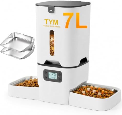 Automatic Cat Feeder 2 Cats, 7L Dry Cat Food Dispenser with Double Bowls