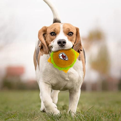 Pets First NFL Kansas City Chiefs Stadium Cheese Burger Plush Dog & Cat Squeak Toy with Beautiful Team Name & Logo