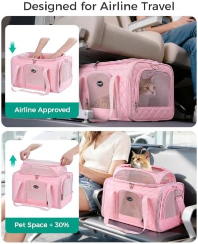 Airline Approved Cat Carrier with Expandable Top, 17x11x9.5 in, Pink