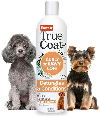 True Coat Curly or Wavy Dog Shampoo, 5 in 1 Detangles & Conditions with Oat Milk, Coconut Oil & Shea Butter, 16 oz