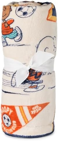 Hallmark Peanuts Plush Throw Blanket, Navy and Gray Stripes (50x60)