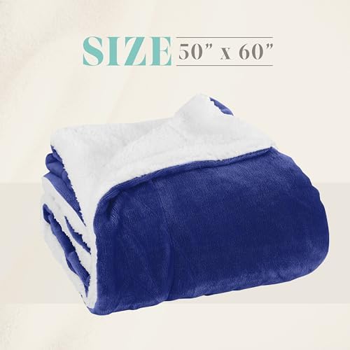 Elegant Comfort Reversible and Ultra-Plush Flannel Fleece Sherpa Throw- Lightweight Soft and Cozy- All Season Decorative Throw, Perfect for Lounging, 50 x 60 inches, Royal Blue