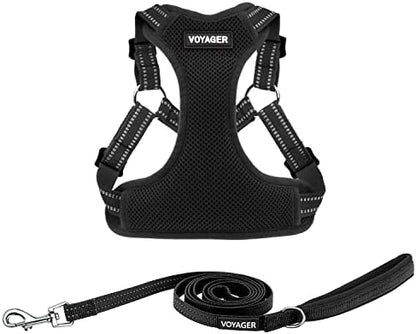 Best Pet Supplies Voyager Adjustable Step-in Flex Breathable Mesh Dog Harness for Small Medium Large Dogs Leash Set (Black), XL