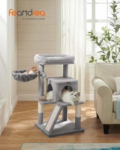 Feandrea Cat Tree, 37.8-Inch Tall Cat Tower, Multi-Level Condo, Light Gray
