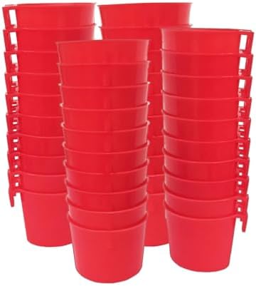 40 Pack Cage Cups Birds Feeders Seed Bowl Chicken Feeding Watering Dish Rabbit Water Food Hanging Wire Cages Box 8oz Coop Cups for Pet Parrot Parakeet Gamefowl Poultry Pigeon (Red)