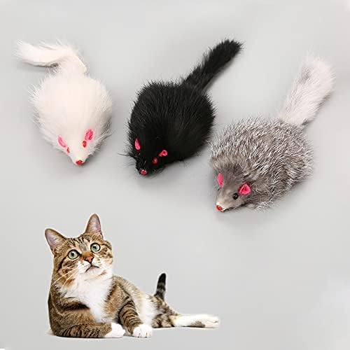 Rabbit Fur Cat Toys Interactive Cat Toy Mouse with Rattle Fake Mice Kitten Toys for Indoor Cats Fuzzy Cat Mice Toys Realistic Squeaky Mouse Cat Toy Furry Mice Cat Toys,12Pcs