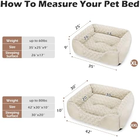 INVENHO X-Large Dog Bed Rectangle Washable Orthopedic Soft Calming Sleeping Durable Pet Cuddler with Anti-Slip Bottom