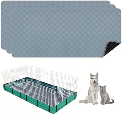 3 Packs Washable Guinea Pig Cage Liners, Waterproof Guinea Pig Pee Pads Reusable Absorbent Bedding Anti Slip Mats for Small Animals Bunny Rabbit Hamster (47 x 24in)
