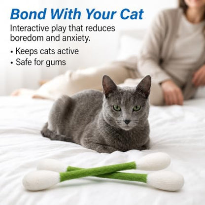 Glaciart One XXL Swabs Cat Toys with Catnip - 2 Pk | Durable for Chew, Cute Cat Toys Interactive Kitty for Boredom, Exercise, & Play | Filled w/Organic Catnip for Anxiety & as Digestive Aid