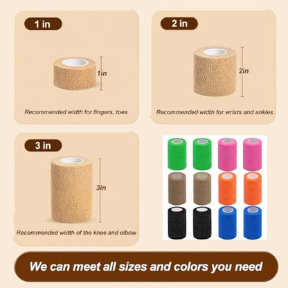 Self Adhesive Bandage Wrap, 3 Inches, 12 Pack