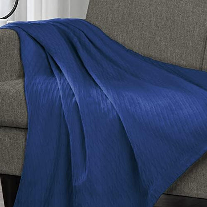 Superior Diamond Weave All-Season Cotton Blanket, Cover for Home, Couch, Bed, Soft, Warm Blankets, Boho Aesthetic, Comfy, Cozy Covers, Decorative Bedding Essentials, Full/Queen, Merritt Blue