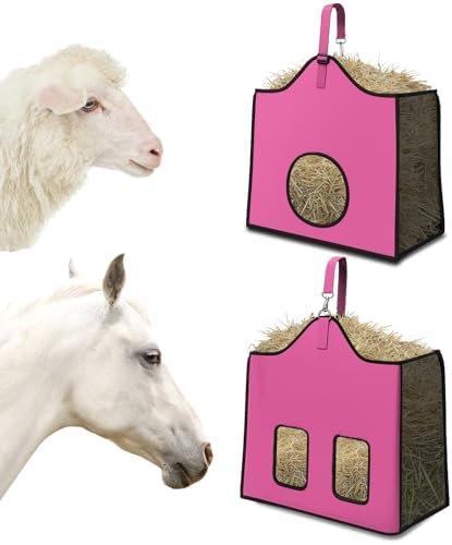 Hay Feeder for Goats and Horses - Slow Feed Design, Heavy Duty Hanging Hay Bag for Barn, Trailer & Paddock, Easy to Hang & Clean(1pcs, Pink)