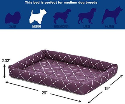 MidWest Homes for Pets 40230-PLD Quiet Time Couture Ashton Bolster Pet Bed, Intermediate Dog/30, Plum, Plum & White Diamond Pattern, 30-Inch