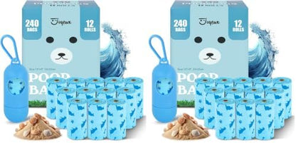 Joyeux 240 Count Ocean Scent Dog Poop Bags Rolls,with Dispenser,Leak-Proof Large Doggie,Extra Thick Poop Bag for Dogs,Cats Litter Bags,Blue Trash Bags for Doggy Pets Bolsa de Popo de Perro (Pack of 2)