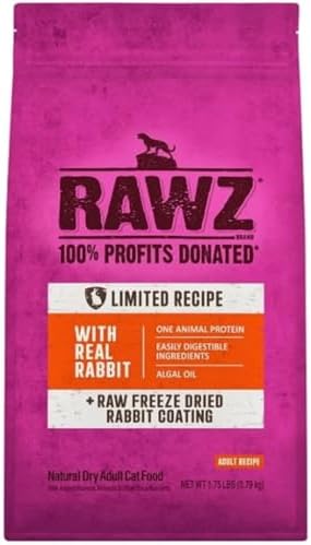 Rawz Real Rabbit Dry Food for Cats with Freeze Dried Coating (1.75 Pounds) Made in USA