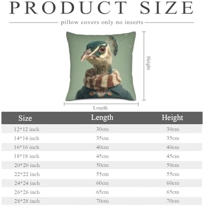 InkRain Winter Animal Cute Peacock Pillow Cover 18x18 Inch Set of 2 Home Decor Decorative Cotton Linen Illustration Pillowcases for Living Room House Sofa