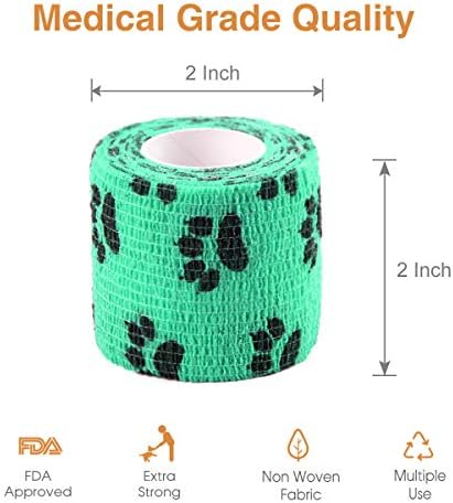 AUPCON Vet Wrap Cohesive Bandages Bulk Self Adhesive Bandage Wrap Self Adherent Wrap Non-Woven for Dogs Pet Animals & Ankle Sprains & Swelling 2 Inch x 5 Yards (2 Inch Claw)