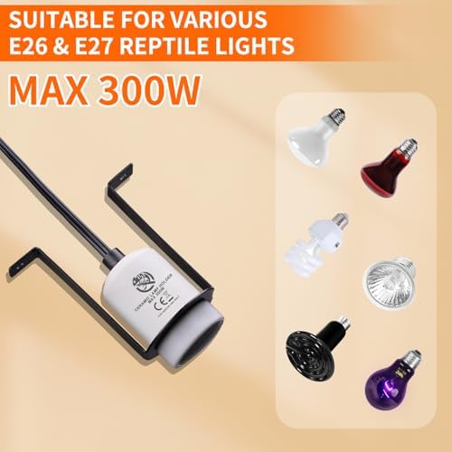 Reptile Ceramic Heat Lamp Holder Heat Light Heater for Terrariums and Vivariums, Lizard Heat Lamp Bracket Light Fixture (Cord 150cm, Max 300W)