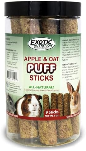 Apple & Oat Puff Sticks (6 oz.) - Healthy Natural High Fiber Chew Treat Made with Oat Hay - Rabbits, Guinea Pigs, Hamsters, Chinchillas, Degus, Prairie Dogs, Squirrels, Skunks, Opossums, Small Pets
