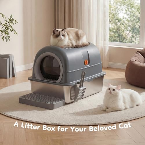 OLIXIS Stainless Steel Litter Box with Lid, Easy Cleaning