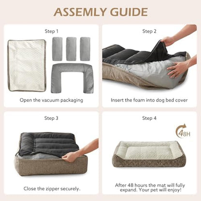 JOEJOY XL Orthopedic Dog Beds Large Sized Dog, Extra Thick Supportive Big Dogs Couch Bed with Sides, Ultra Soft Pet Bed Sofa for Large Dogs, Beige, 38''x28''