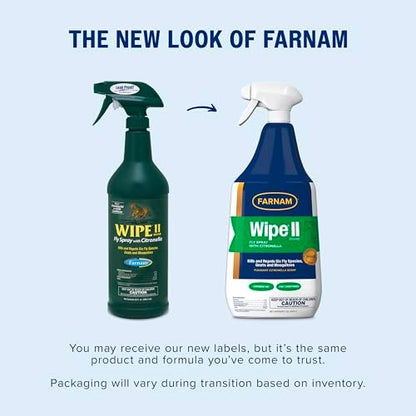 Farnam Wipe II Horse Fly Spray with Citronella, 32 oz Spray