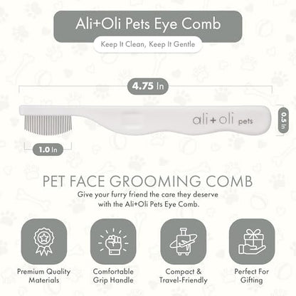 Ali+Oli Pets Eye Comb for Dogs & Cats – Fine Tooth Tear Stain Remover Comb – Pet Face Grooming Comb for Removing Eye Gunk, Debris & Tear Stains