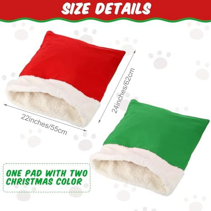 Self Heating Cat Sleeping Bag Self Warming Cat Cave Heated Pad Cozy Soft Winter Washable Wrap Red and Green Pet Sleeping Pouch Snuggle Sack for Puppy Dog Kitten, 24 x 21 Inch