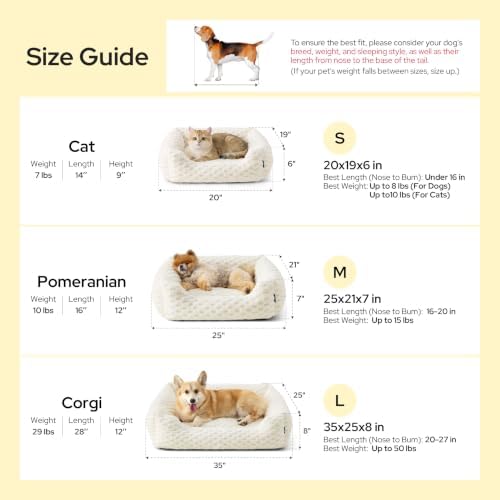 Bedsure Washable Fluffy Cute Dog Beds for Small & Medium Dogs, 25in Cream