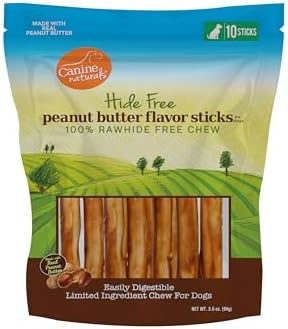 Canine Naturals Rawhide Free Peanut Butter Dog Chews, Sticks, 10 Count