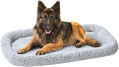 Friends Forever Bolster Dog Crate Mat 48 Inch, Washable Dog Crate Bed, Sherpa Fleece, Nova Grey