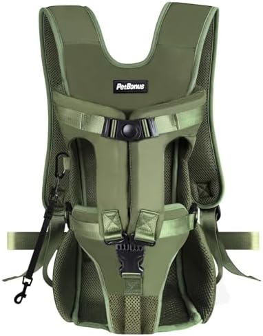 PetBonus Pet Front Dog Carrier Backpacks, Adjustable Pet Backpack, Legs Out Easy-fit Puppy Chest Carrier for Medium Small Dogs, Hands Free for Hiking, Cycling (Army Green, S)