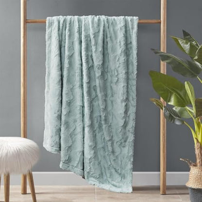 Madison Park Zuri Faux Fur Reversible Throw Blanket, 50 x 60 in, Aqua