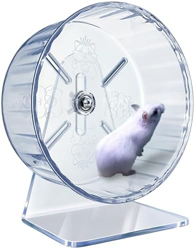 lazYYzal Silent Hamster Wheel, Super-Silent Hamster Exercise Wheels Accessories, Quiet Running Wheels, Adjustable Stand for Hamsters Mice Or Other Small Animals (Ф 6 inch,Transparent)