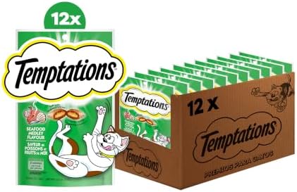 Temptations Classic Crunchy and Soft Cat Treats, Seafood Medley, 3 oz, 12pk