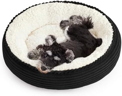 Love's cabin Round Donut Cat and Dog Cushion Bed, 24in Pet Bed for Small or Medium Dogs, Anti-Slip & Water-Resistant Bottom, Soft Durable Fabric Pet Beds, Washable Calming Cat Bed Black