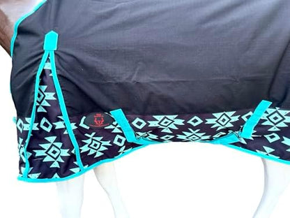 1200 Denier Horse Rain Sheet (Waterproof/Breathable & Wind Proof Turnout Sheet) Horse Breathable Rainsheet (Black-Aztec-Bottom, 80)