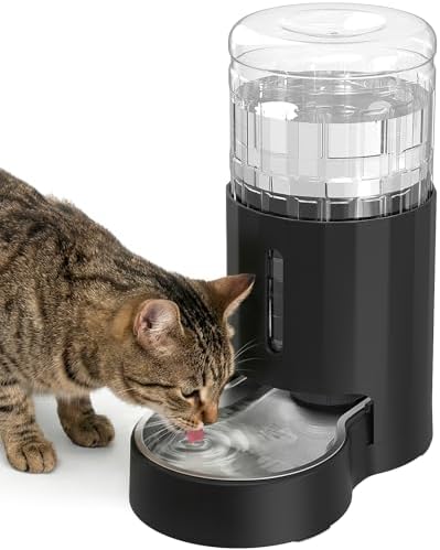 JUNSPOW Cat Water Dispenser with Stainless Steel Bowl (4L Black)