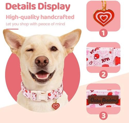 Dog Collars, Valentine's Pink Letter Heart Print Pet Collar Durable Adjustable Plastic Pendant Dog Collar for X-Small Dogs