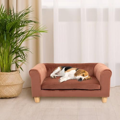 CRITTER SITTERS 33” Faux Suede Ped Bed in Brown, Durable Washable Sofa Couch for Small & Medium Cats & Dogs, Must Have Accessory for Yorkies, Shih Tzus & Frenchies, Kitten & Puppy Essential Furniture