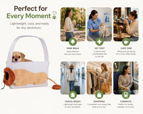 Lion Cat Carrier for Small Cats & Puppies, Canvas Pet Sling Bag