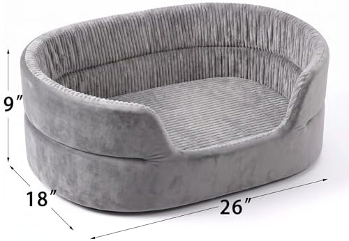Medium Dog Bed Cat Bed 18x26 Inch, Calming Pet Bed for Dogs & Cats, Machine Washable Dog Bed，Half-Enclosed Open-Top Velvet Anti-Anxiety Bed, Cozy Snuggle Bed (Grey)