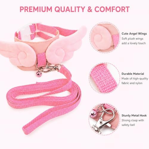 Ferret Harness and Leash Set for Adult Ferrets, Cute Angel Wing Small Animal Vest Harness, Adjustable for Ferrets Kittens Mini Dogs Pink1536-1